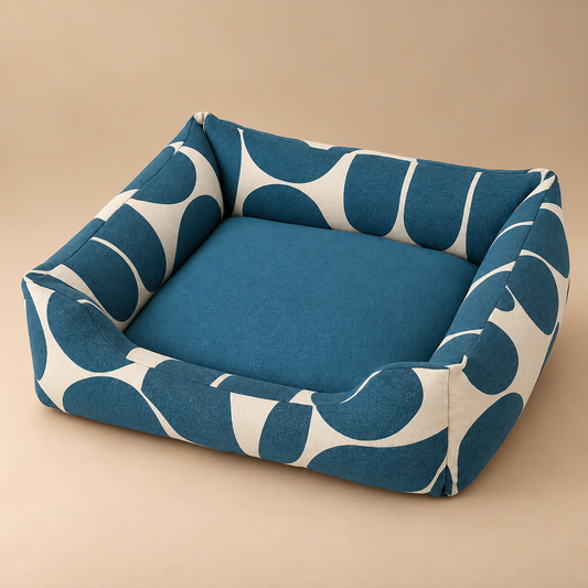 Rectangular Printed Pet Bed with Raised Bolster
