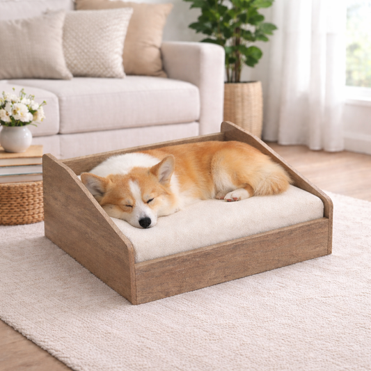 SmartLivin Storage Pet Bed with Cushion – Rustic Bark