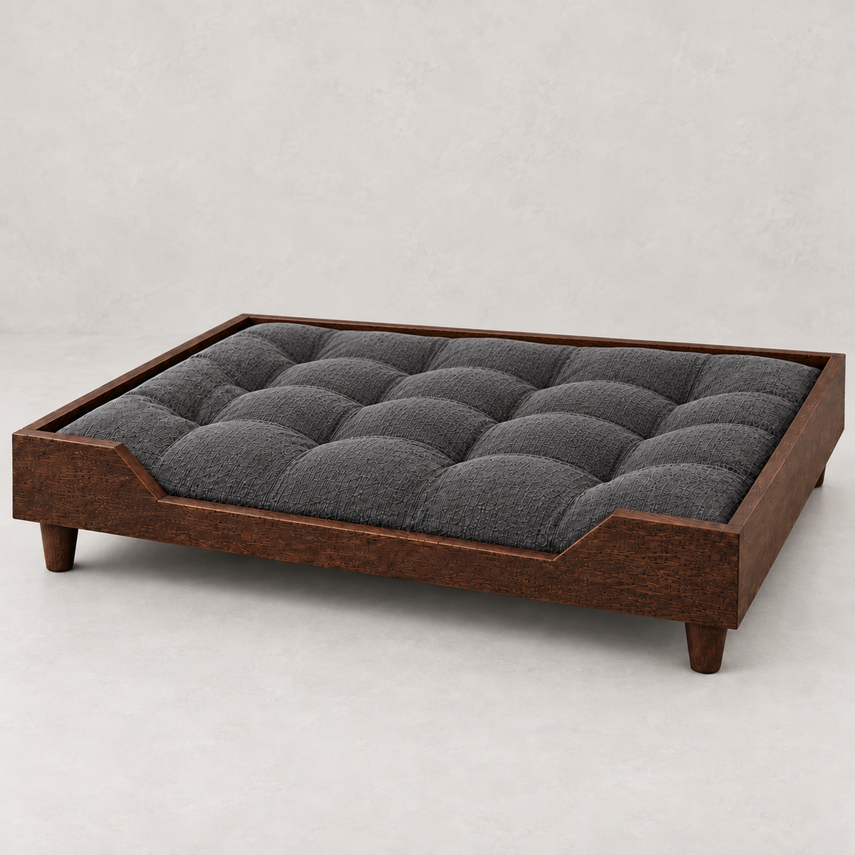Premium Wooden Orthopedic Pet Bed with Cushion - Dark Walnut