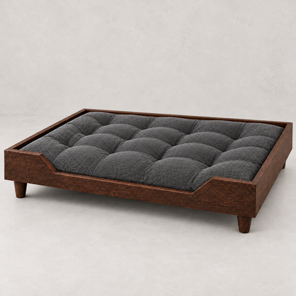 Premium Wooden Orthopedic Pet Bed with Cushion - Dark Walnut