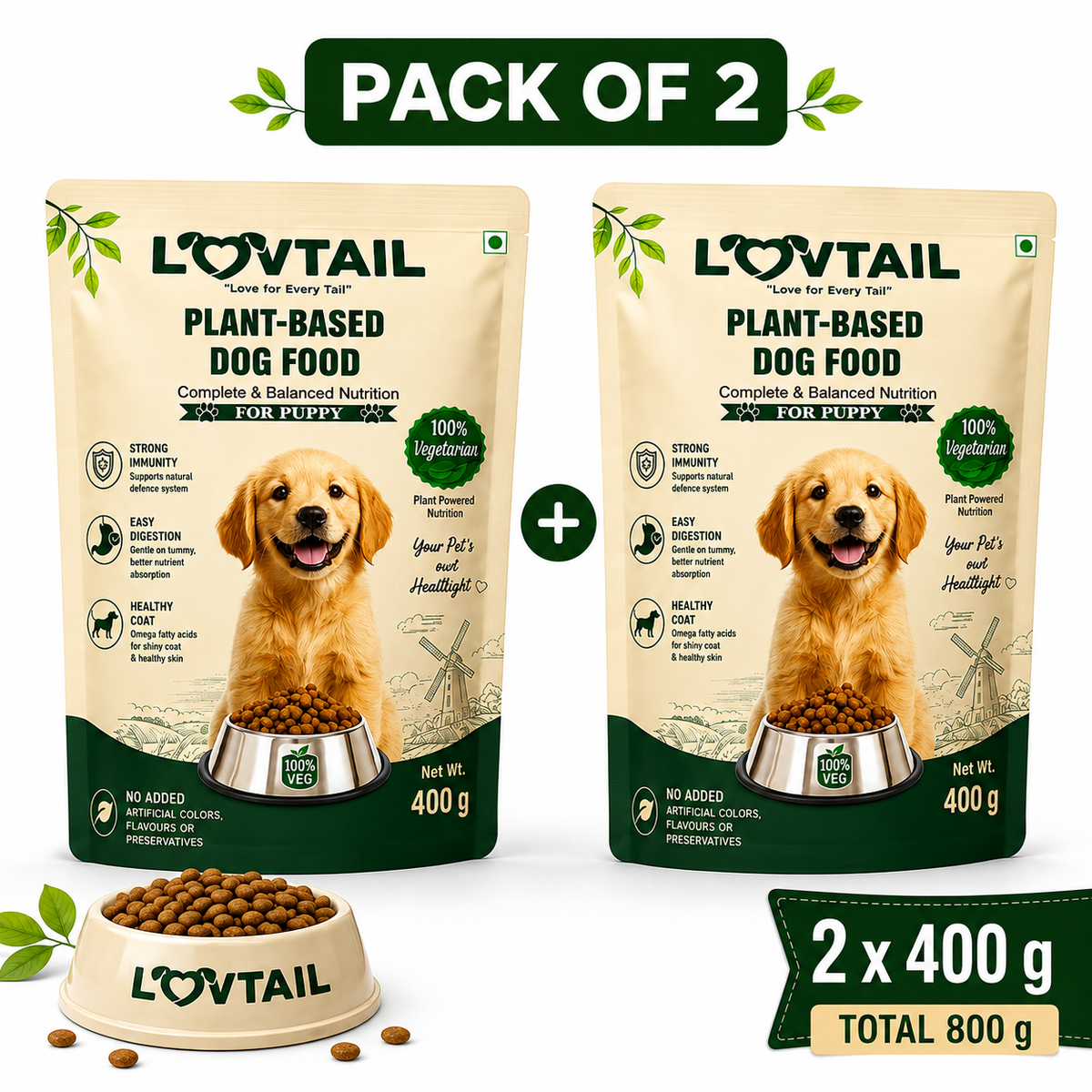 Plant-based puppy dog food 400g – pack of 2
