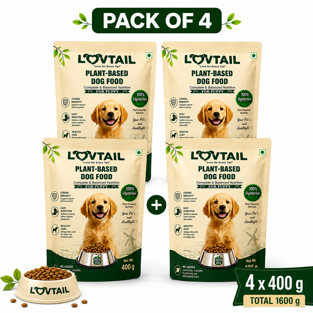 Plant-based puppy dog food 400g – pack of 4