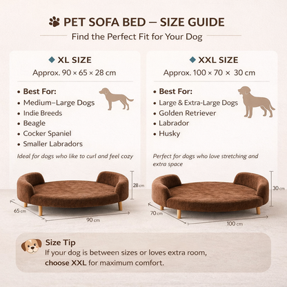 Luxe Raised Pet Sofa Bed – XL and XXL size guide
