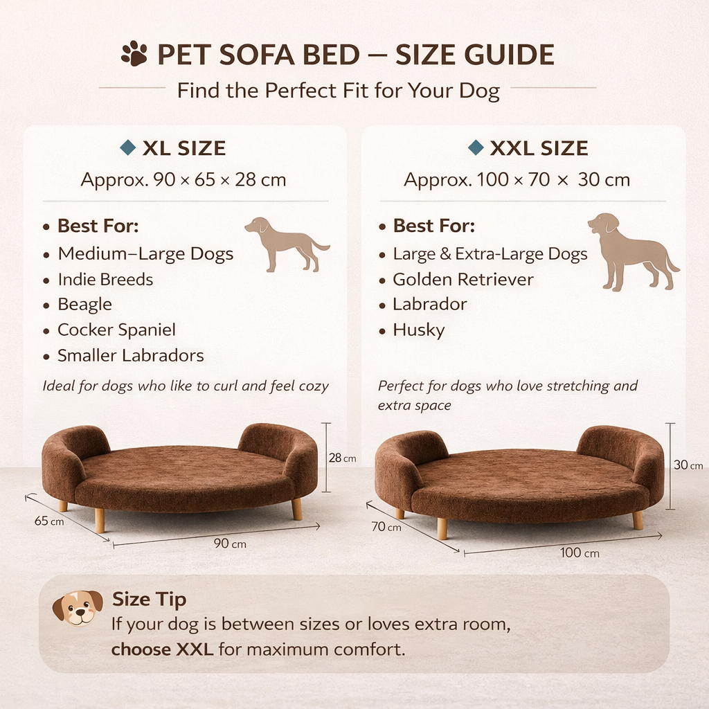 Luxe Raised Pet Sofa Bed – XL and XXL size guide