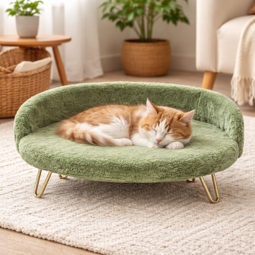 Green Sofa Pet Bed with Gold Legs – view 2