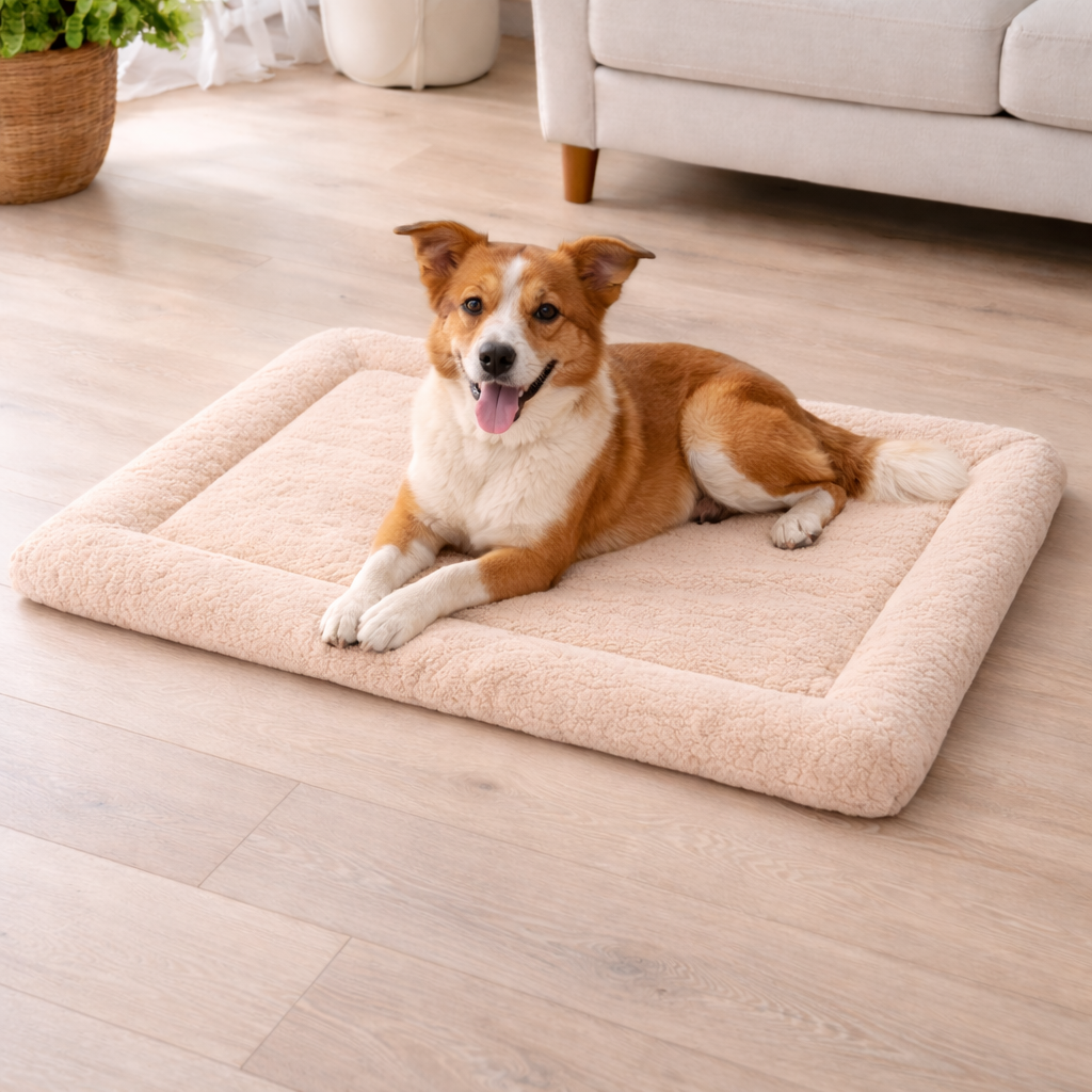 Ultra-Soft Plush Pet Floor Mat – Light Beige