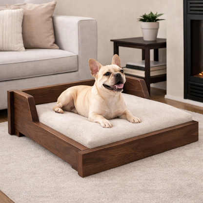SmartLivin Wooden Pet Bed with Cushion – Auburn Oak