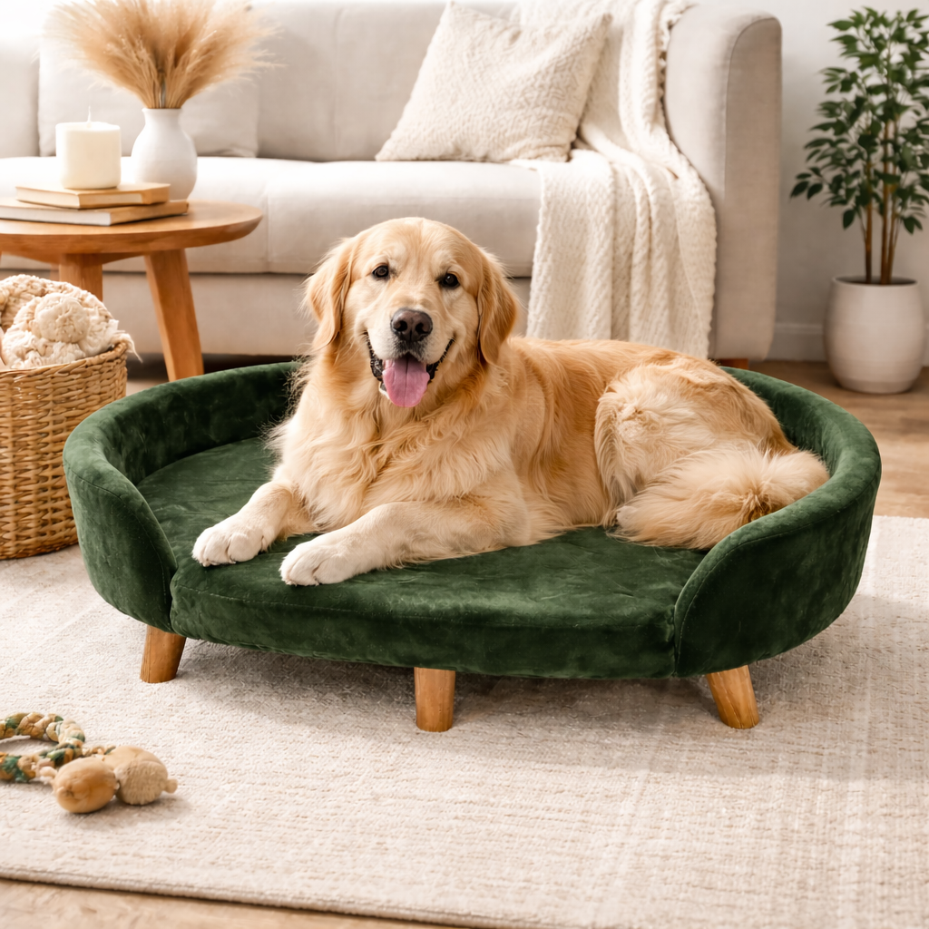 Luxe Raised Pet Sofa Bed for Large Dogs – Forest Green