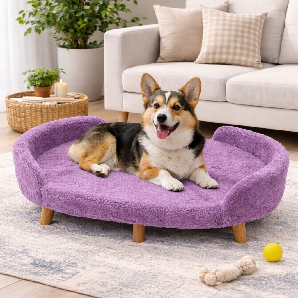 Luxe Raised Pet Sofa Bed for Large Dogs – Lavender