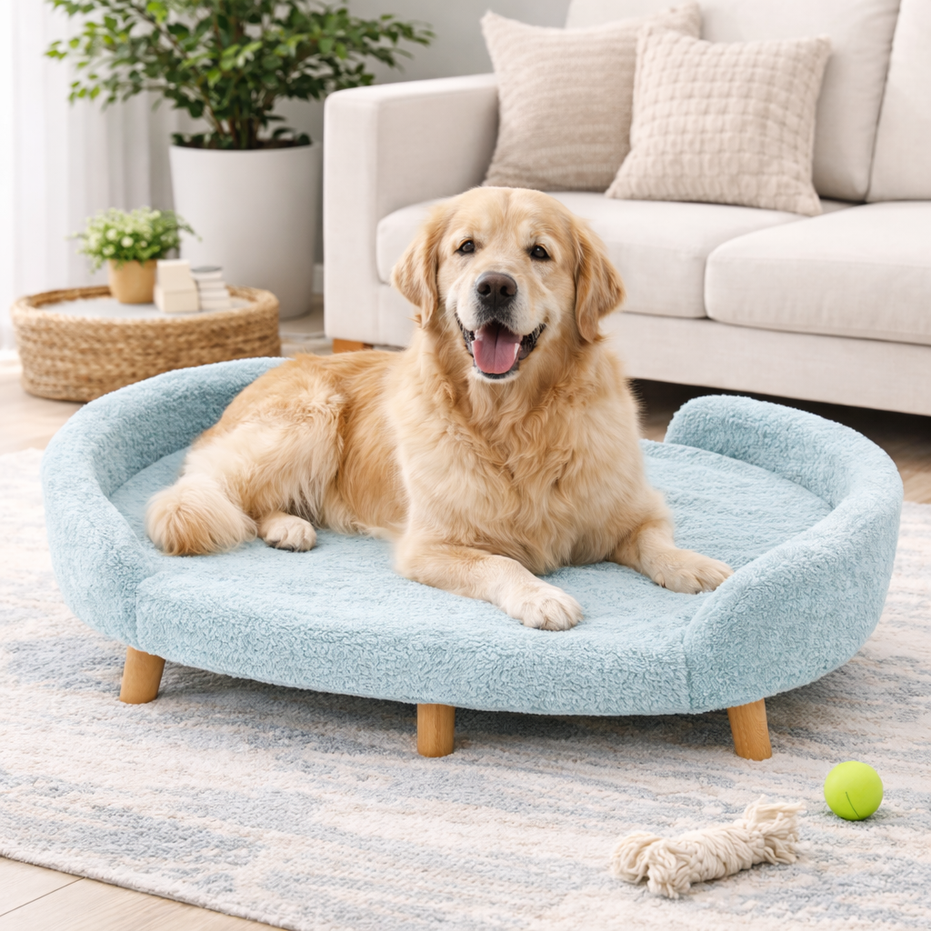 Luxe Raised Pet Sofa Bed for Large Dogs – Aqua Blue