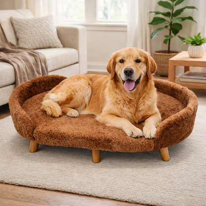 Luxe Raised Pet Sofa Bed for Large Dogs – Caramel Brown