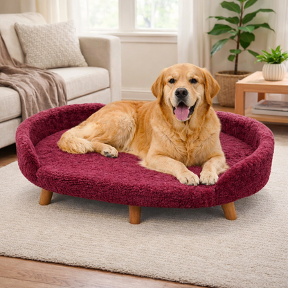 Luxe Raised Pet Sofa Bed for Large Dogs – Burgundy Red