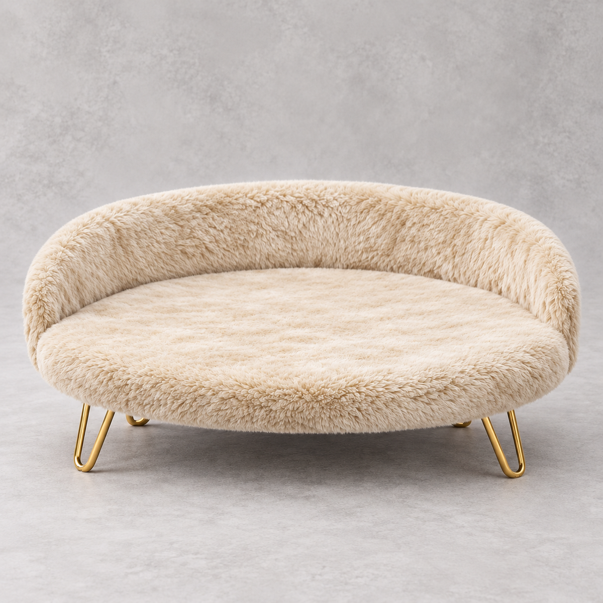 Luxe Plush Pet Bed with Gold Legs – Ivory (Sofa-Style)