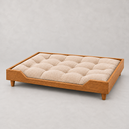 Premium Wooden Orthopedic Pet Bed with Cushion - Golden Oak
