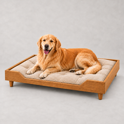 Premium Wooden Orthopedic Pet Bed with Cushion - Golden Oak
