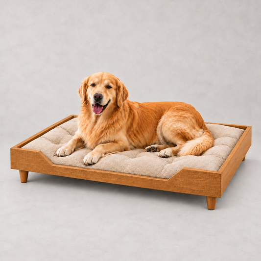Premium Wooden Orthopedic Pet Bed with Cushion - Golden Oak