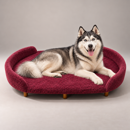Luxe Raised Pet Sofa Bed for Large Dogs – Burgundy Red | XL, XXL & XXXL Sizes