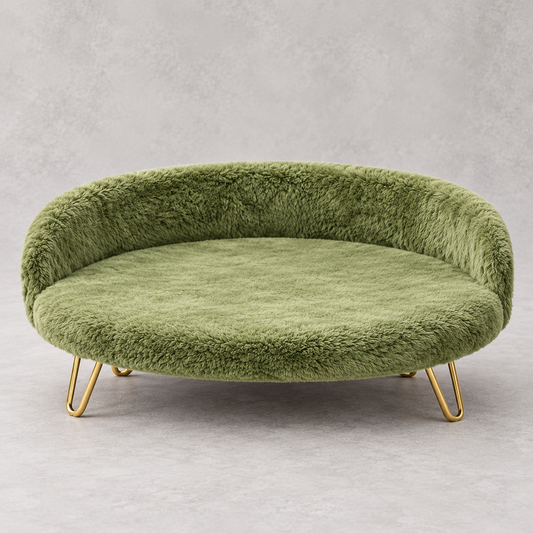Luxe Plush Pet Bed with Gold Legs – Green (Sofa-Style)