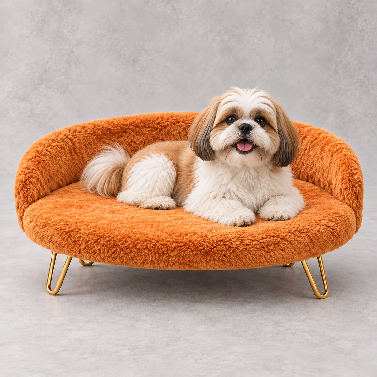 Luxe Plush Pet Bed with Gold Legs – Orange (Sofa-Style) (Copy)
