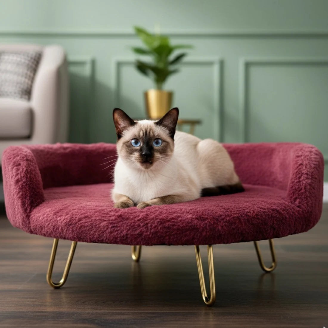 Plush Luxe Pet Bed – Wine Red