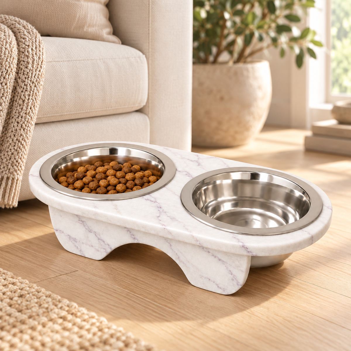 Elevated Pet Bowl with Stand – Stylish & Comfortable Feeding Solution - White