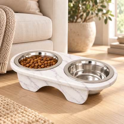 Elevated Pet Bowl with Stand – Stylish & Comfortable Feeding Solution - White
